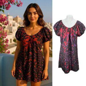 MCQ ALEXANDER MCQUEEN 100% Silk Abstract Print Shift Dress Size 12 Made In Italy